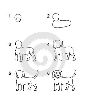 How to draw Dog step by step cartoon illustration with white background