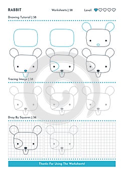 How to Draw Doodle Animal Mouse, Cartoon Character Step by Step Drawing Tutorial. Activity Worksheets For Kids