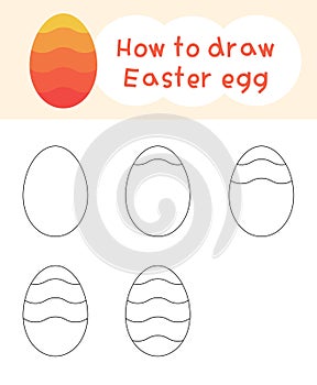 How to draw easter egg cartoon step by step for kid book, spring, coloring book and education