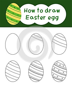 How to draw easter egg cartoon step by step for kid book, spring, coloring book and education