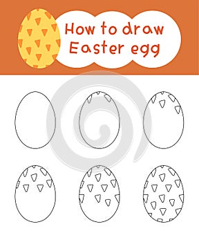 How to draw easter egg cartoon step by step for kid book, spring, coloring book and education