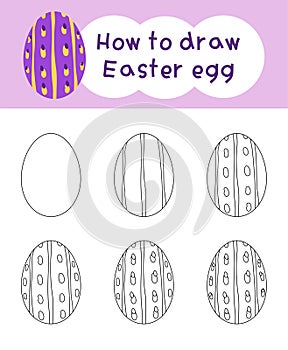 How to draw easter egg cartoon step by step for kid book, spring, coloring book and education