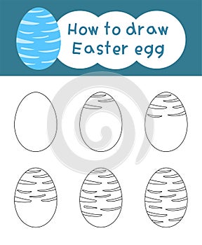 How to draw easter egg cartoon step by step for kid book, spring, coloring book and education