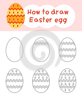 How to draw easter egg cartoon step by step for kid book, spring, coloring book and education