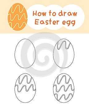 How to draw easter egg cartoon step by step for kid book, spring, coloring book and education