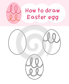 How to draw easter egg cartoon step by step for kid book, spring, coloring book and education