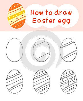 How to draw easter egg cartoon step by step for kid book, spring, coloring book and education