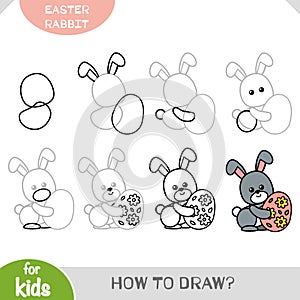 How to draw Easter rabbit and egg for children. Step by step drawing tutorial