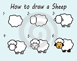 How to draw a Sheep. Good for drawing child kid illustration. Vector illustration