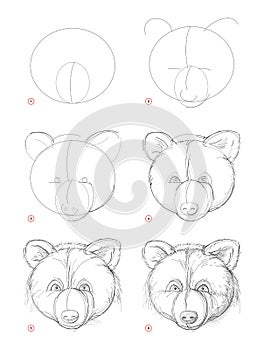 How to draw sketch of imaginary cute bear head. Creation step by step pencil drawing. Education for artists.