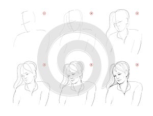 How to learn to draw sketch of women portrait. Creation step by step pencil drawing. Educational page for artists.