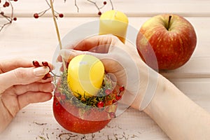 How to make apple and wild rose candle holders