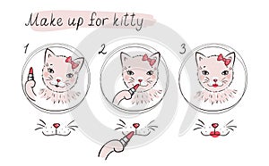 How to make a beautiful cat with makeup. How to use lipstick for kitty.