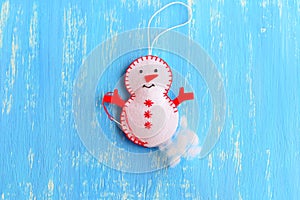 How to make a Christmas felt snowman ornament. Step. Stuff the felt Christmas snowman ornament with hollowfiber