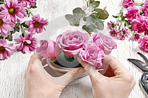 How to make floral arrangement (table centerpiece) with rose, ca