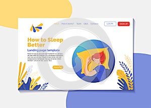 How to sleep better landing page vector template