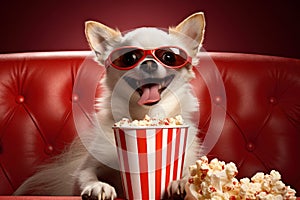 How to spend an afternoon at the movies with your Chihuahua: glasses, popcorn and a red chair,Generative AI