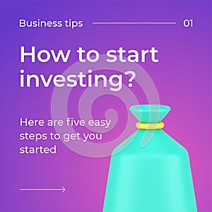 How to start investing educational online service quick tips landing page promo post vector