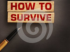 How to survive on wooden blocks and luxury pen. Business crisis survival concept