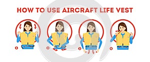 How to use airplane life jacket instruction. Demonstration