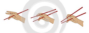 How to use chopsticks, simple vector illustration guide