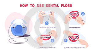 How to use dental floss instruction. Oral health care