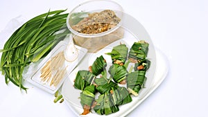 How to wrapped chicken in pandan Thai food step has raw material