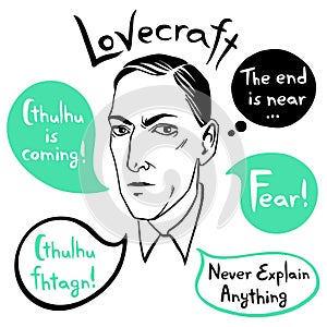 Howard Phillips Lovecraft vector portrait with quotes