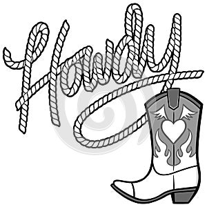 Howdy Cowgirl Rope and Boot Illustration photo