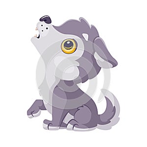 Howling baby wolf, vector flat cartoon illustration