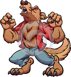 Howling cartoon werewolf with red shirt photo