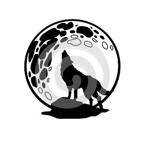 howling wolf on the background of the moon, black and white colors