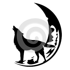 Howling wolf and crescent moon black vector