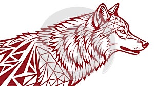 Howling Wolf Head with Intricate Geometric Patterns, vector design Generative AI
