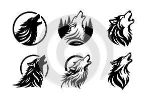 Howling wolf head vector silhouette bundle set