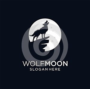 Howling Wolf Moon Logo Design Vector Stock illustration with on black background