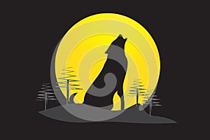 Howling wolf moon night silhouette graphic vector design