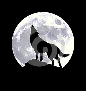 howling wolf silhouette by full moon