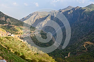 Howraman Valley with typical Kurdish village in Zagros Mountain. Kurdistan Province, Iran. photo