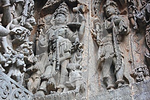 Hoysaleswara Temple outer wall carved with sculpture of Lord shiva as Bhairava