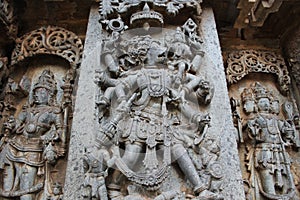 Hoysaleswara Temple Wall Carving of Varaha moorthy Boar face god saving mother earth