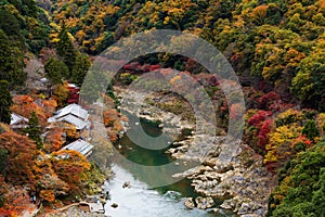 Hozu River in autumn, Arashiyama, Japan