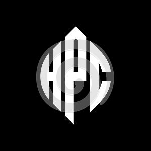 HPC circle letter logo design with circle and ellipse shape. HPC ellipse letters with typographic style. The three initials form a photo