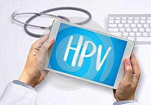 HPV CONCEPT Virus vaccine with syringe HPV criteria for pap smear slide cytology.