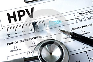 HPV CONCEPT Virus vaccine with syringe HPV criteria for pap photo