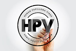 HPV Human Papilloma Virus - caused by a DNA virus from the Papillomaviridae family, acronym text stamp concept background