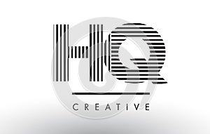 HQ H Q Black and White Lines Letter Logo Design. photo