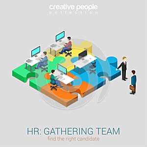 HR gathering team solution flat 3d web isometric concept