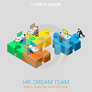 HR human relations dream team flat 3d web isometric concept