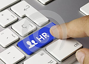 HR Human Resources - Inscription on Blue Keyboard Key